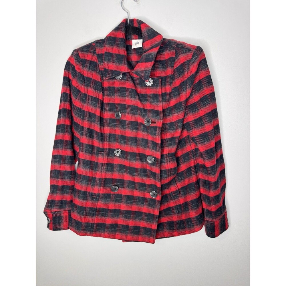 CAbi Heritage Plaid Structured Jacket Coat Blazer Women’s Red Black Small